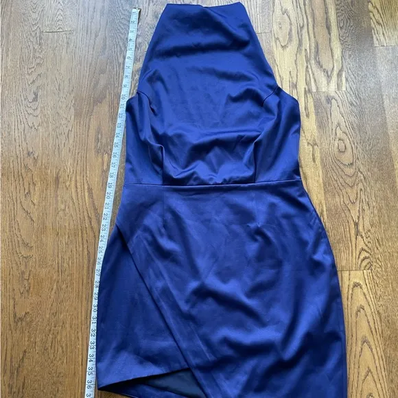 Elliatt Camo Halter Satin Asymmetric Hem Mini Dress Navy Blue Revolve