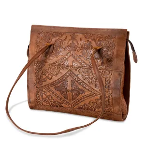 Embossed Soft Leather Handbag | Brown