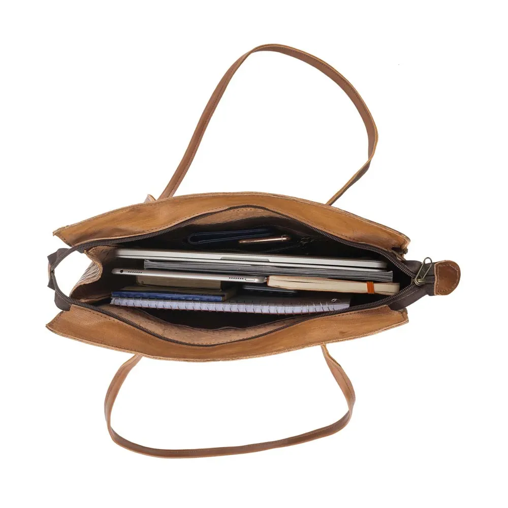 Embossed Soft Leather Handbag | Brown