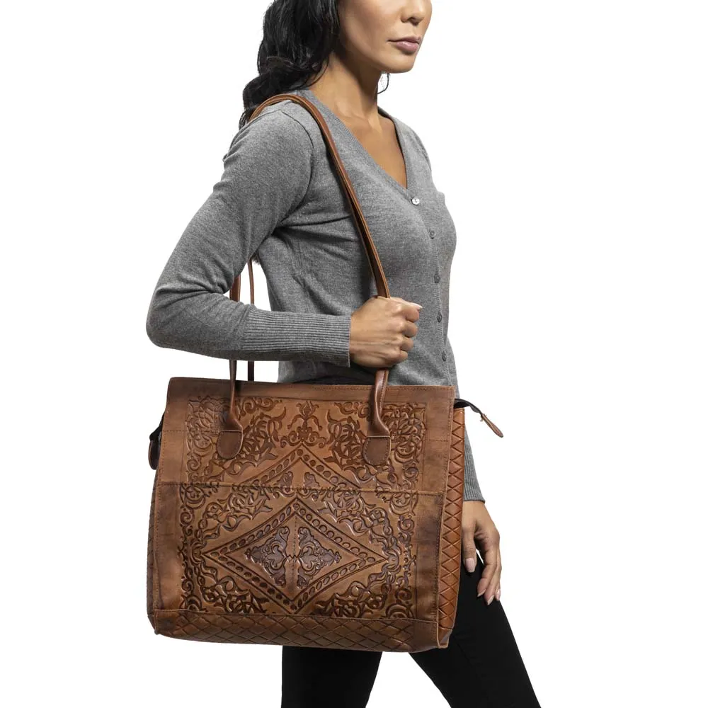 Embossed Soft Leather Handbag | Brown