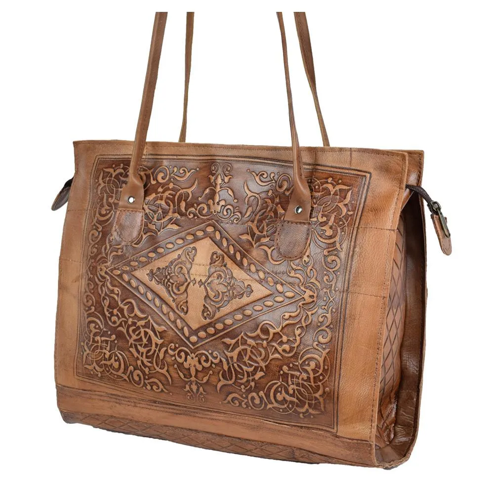 Embossed Soft Leather Handbag | Brown