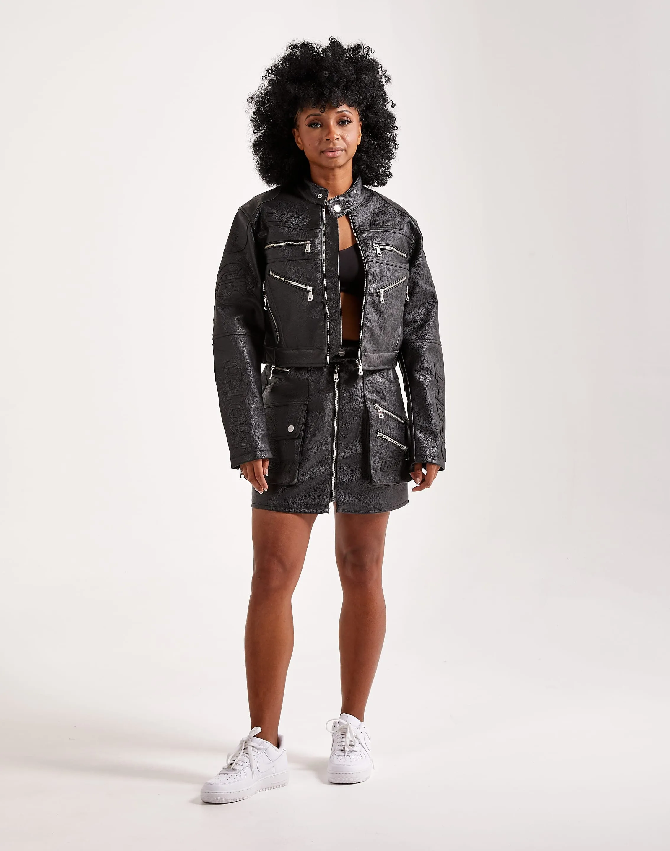 First Row Tonal Leather Racing Jacket