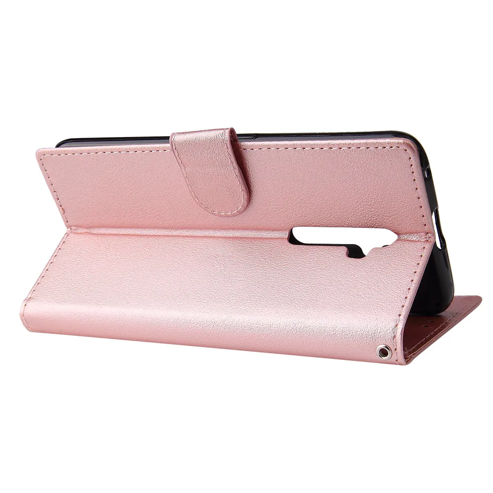 For Oppo A9 2020/Reno 2Z Cellphone Shell PU Leather Mobile Phone Cover Stand Available Anti-drop Elegant Smartphone Case Rose gold