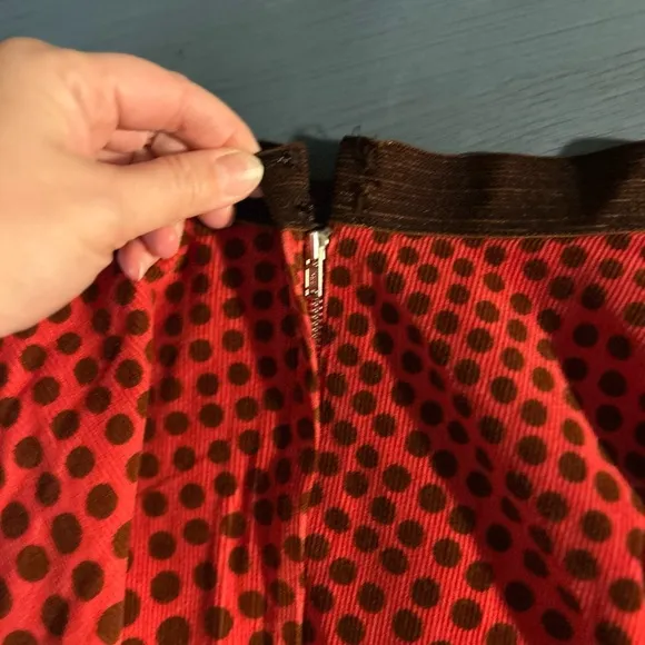 Free People Orange/ Brown Polka Dot Full Skirt, Size 8