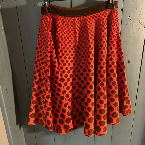Free People Orange/ Brown Polka Dot Full Skirt, Size 8