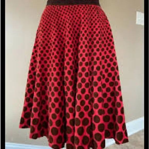 Free People Orange/ Brown Polka Dot Full Skirt, Size 8