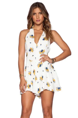 Free People Womens Floral V-Neck Halter Smooth Talker Romper Size 10