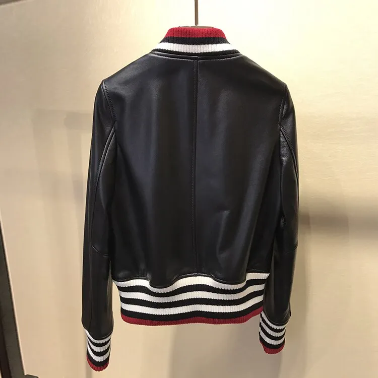 Genuine Sheepskin Leather Baseball Jacket