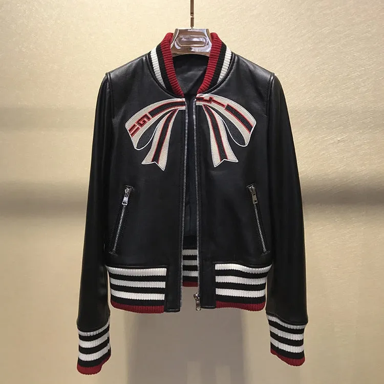 Genuine Sheepskin Leather Baseball Jacket