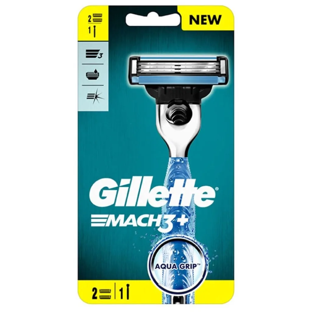 Gillette Mach 3  Aqua Grip Razor 2Up (1 Handle   2 Cartridges)