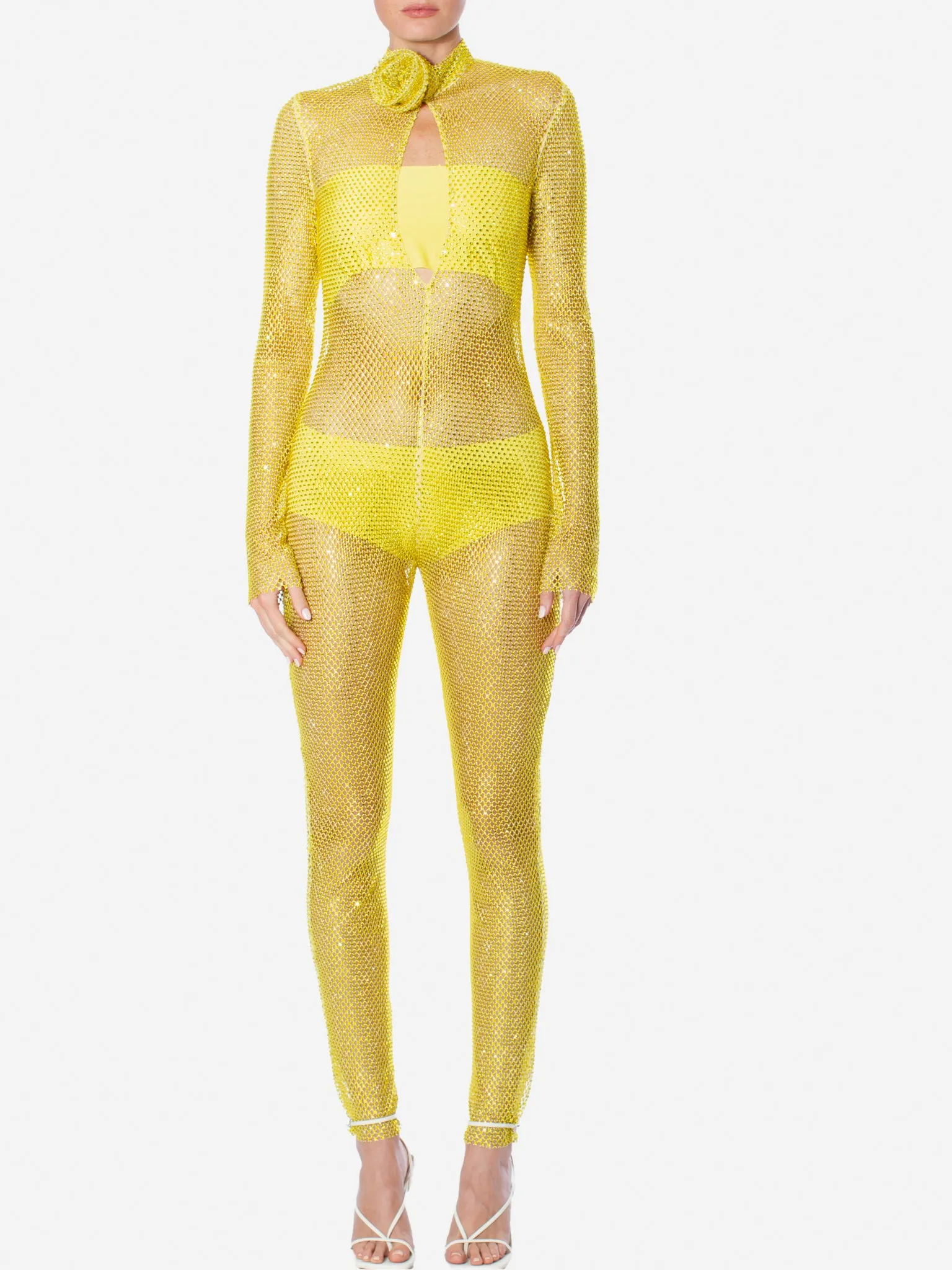 GIUSEPPE DI MORABITO Rhinestone Embroidered Mesh Jumpsuit