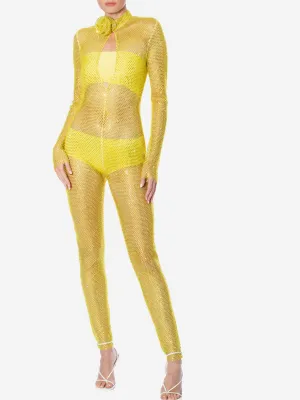 GIUSEPPE DI MORABITO Rhinestone Embroidered Mesh Jumpsuit