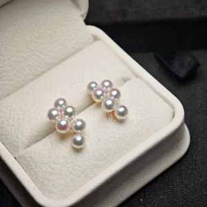 Grape Akoya Round White Baby Pearl Earrings, 4.0-4.5 mm