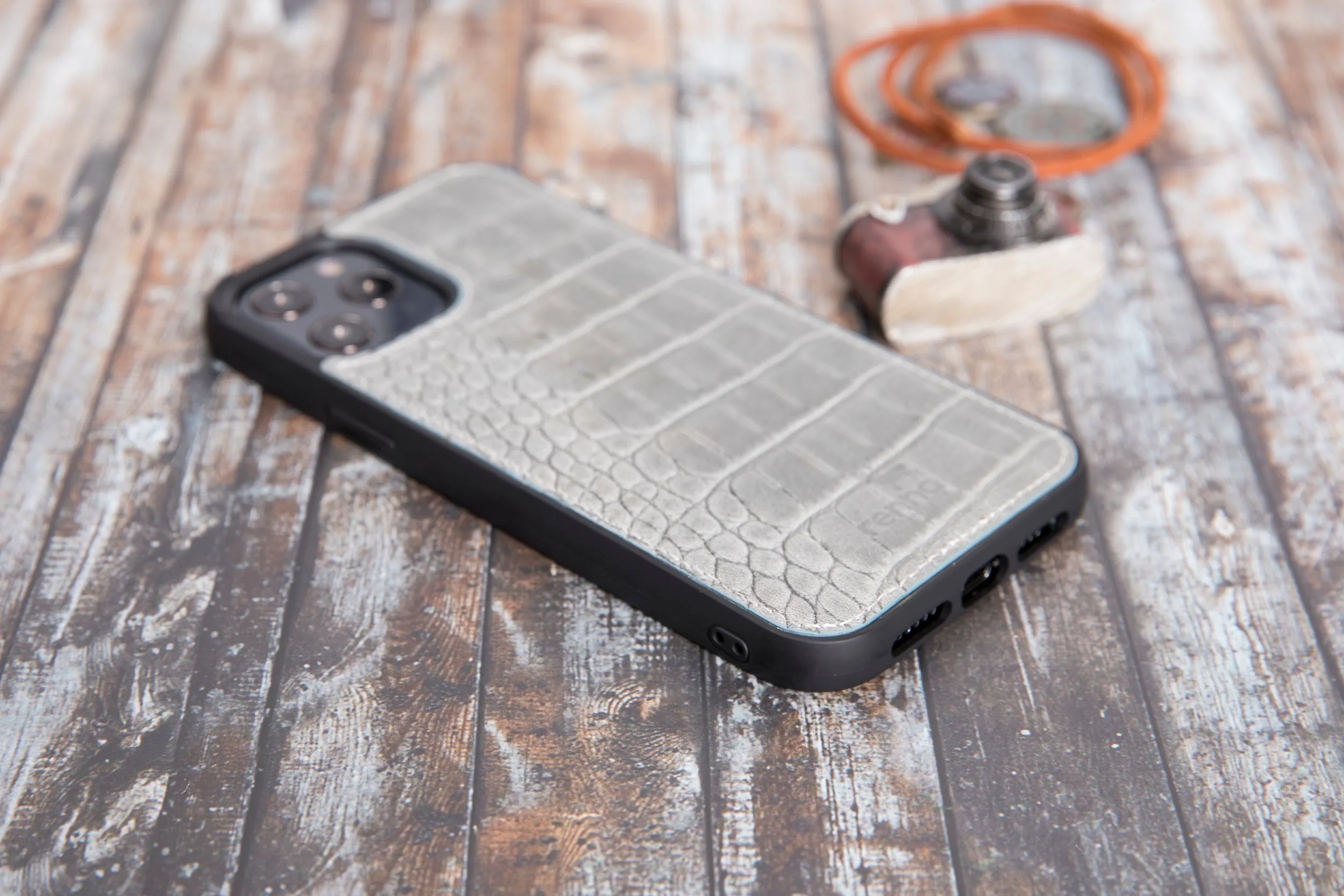 Grau Croco iPhone 12 PRO MAX (6.7") Case Genuine Leather case, handmade leather case Flex Cover