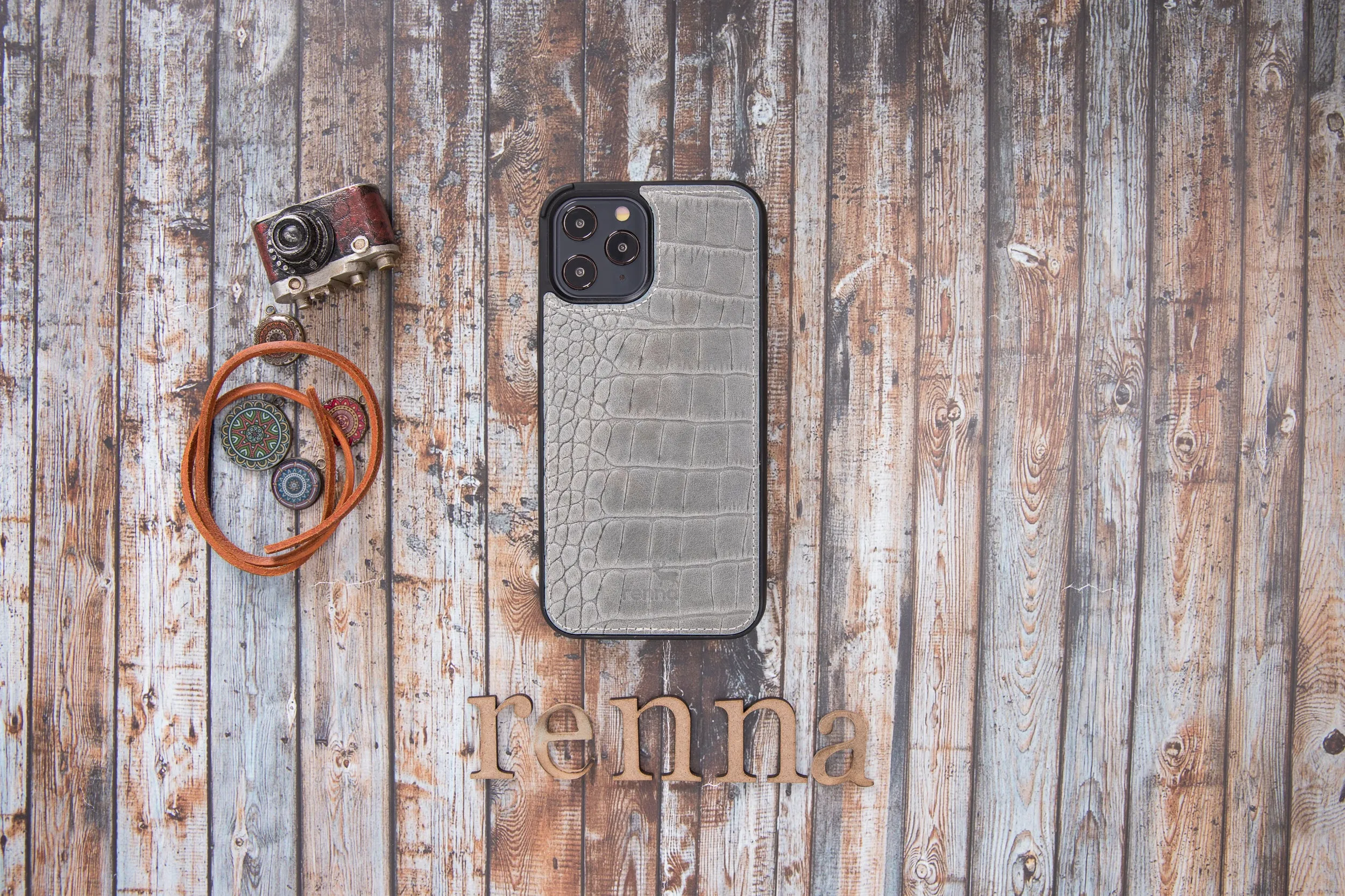 Grau Croco iPhone 12 PRO MAX (6.7") Case Genuine Leather case, handmade leather case Flex Cover
