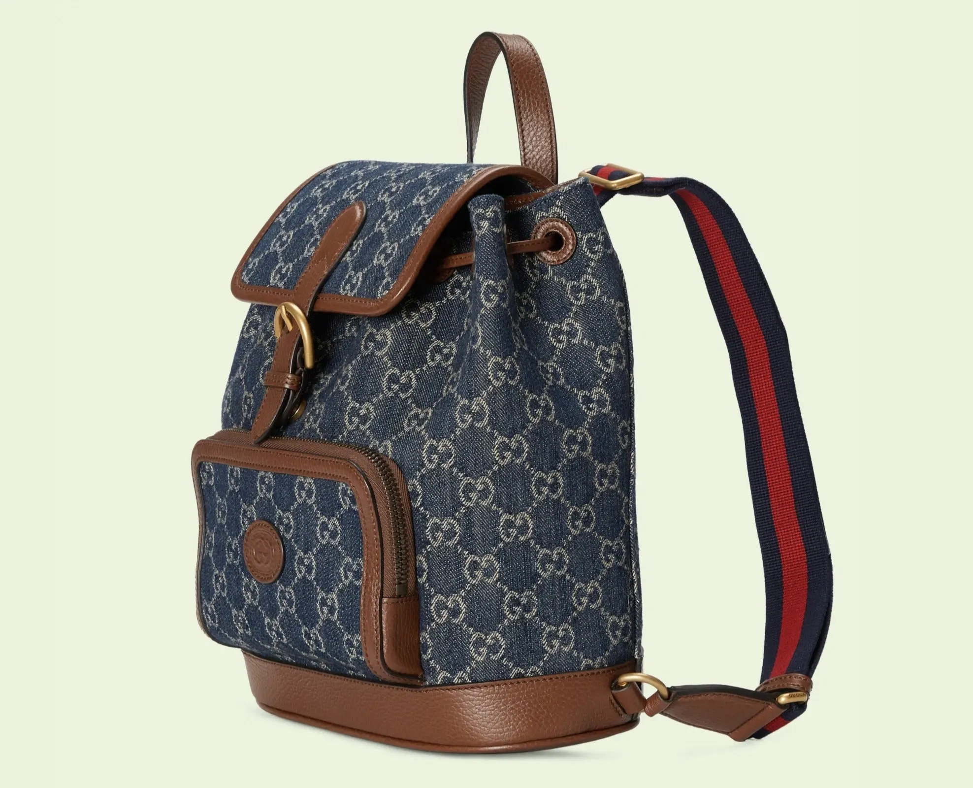 Gucci Backpack GG Denim with Brown Leather Trim