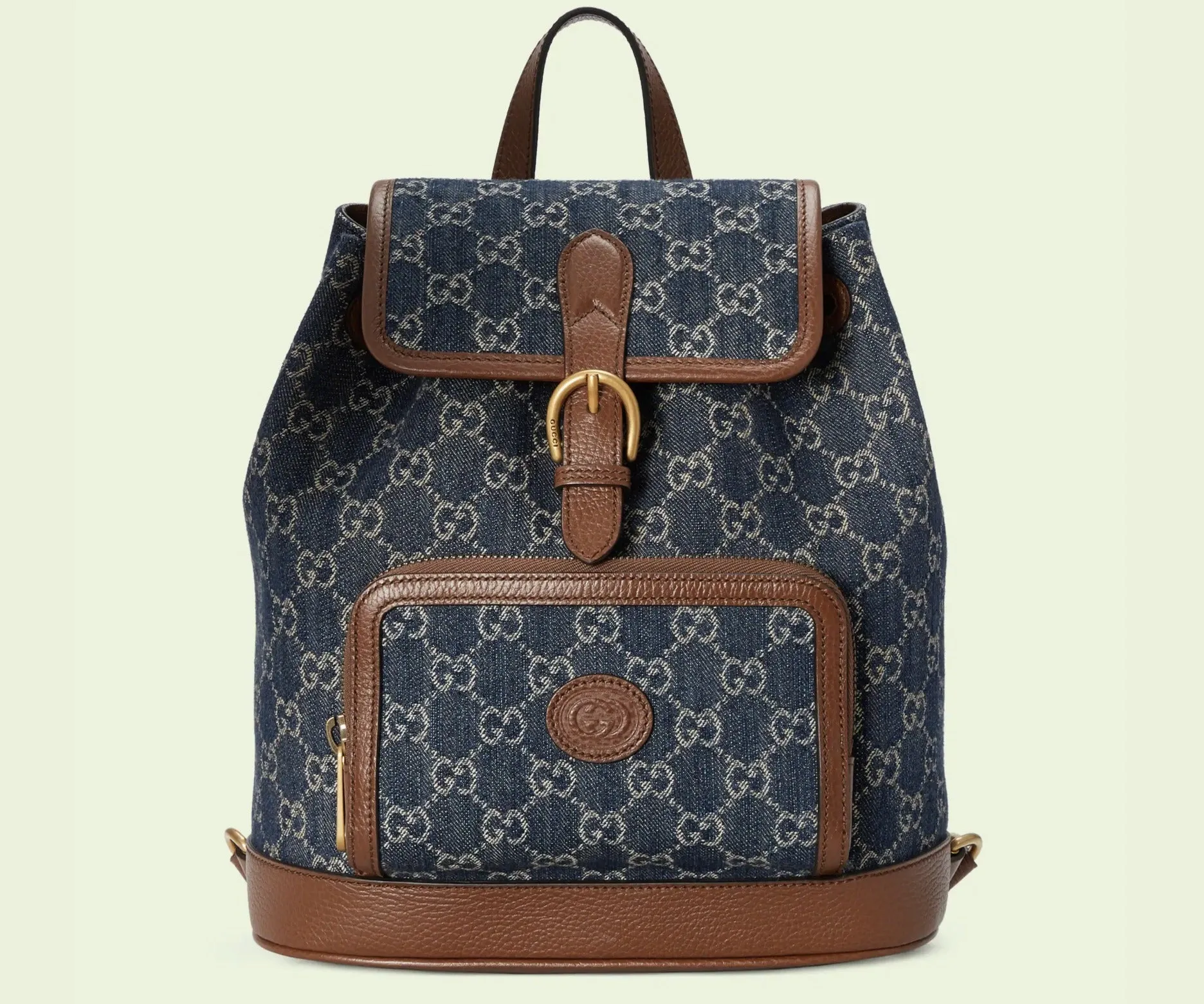 Gucci Backpack GG Denim with Brown Leather Trim