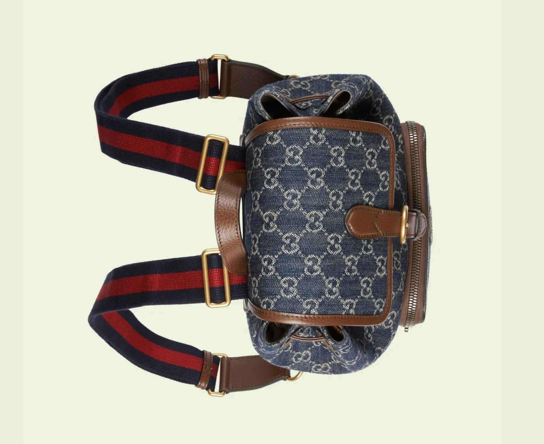 Gucci Backpack GG Denim with Brown Leather Trim