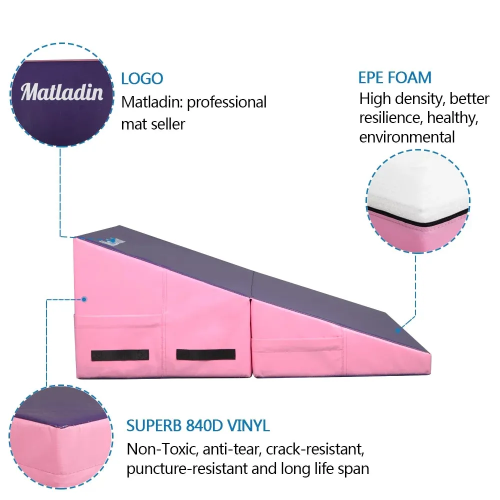 Gymnastics Cheese Wedge Incline Mat, Small Size 32.7"X 23.6"X 13.4" Gym Fitness Tumbling Skill Shape Mat for Kids Girls Skill Training Exercise, Purple Pink