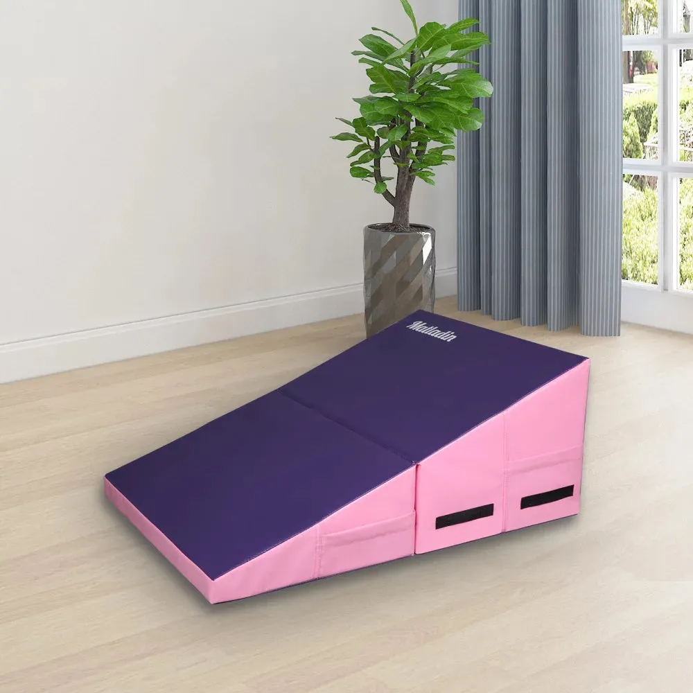 Gymnastics Cheese Wedge Incline Mat, Small Size 32.7"X 23.6"X 13.4" Gym Fitness Tumbling Skill Shape Mat for Kids Girls Skill Training Exercise, Purple Pink