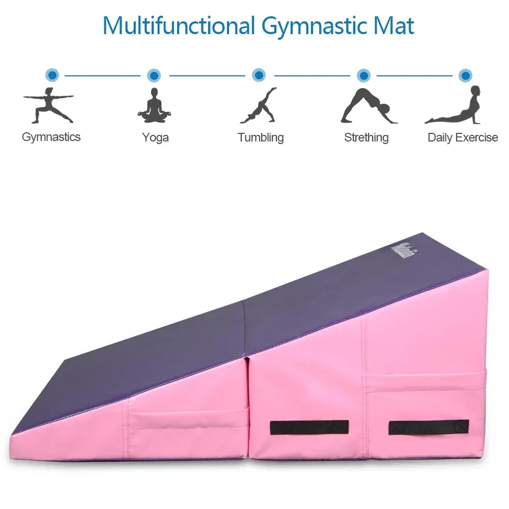Gymnastics Cheese Wedge Incline Mat, Small Size 32.7"X 23.6"X 13.4" Gym Fitness Tumbling Skill Shape Mat for Kids Girls Skill Training Exercise, Purple Pink