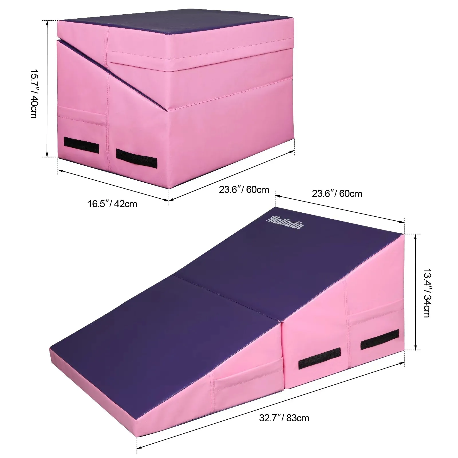 Gymnastics Cheese Wedge Incline Mat, Small Size 32.7"X 23.6"X 13.4" Gym Fitness Tumbling Skill Shape Mat for Kids Girls Skill Training Exercise, Purple Pink