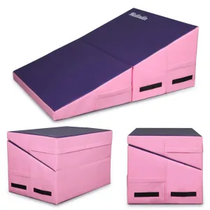 Gymnastics Cheese Wedge Incline Mat, Small Size 32.7"X 23.6"X 13.4" Gym Fitness Tumbling Skill Shape Mat for Kids Girls Skill Training Exercise, Purple Pink