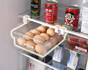 HapiLeap Fridge Drawer Organizer, Unique Design Pull Out Bins, Fridge Shelf Holder Storage Box, Small Size, Fit for Fridge Shelf Under 0.6"
