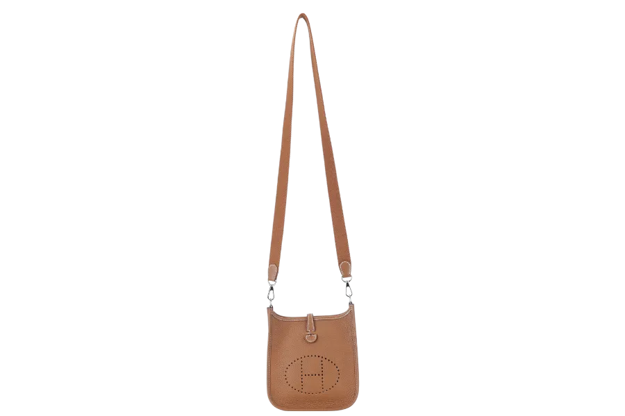 HERMES EVELYNE TPM GOLD CLEMENCE LEATHER SILVER HARDWARE STAMP U (YEAR 2022) WITH STRAPS, DUST COVER AND BOX