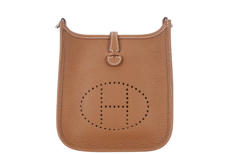 HERMES EVELYNE TPM GOLD CLEMENCE LEATHER SILVER HARDWARE STAMP U (YEAR 2022) WITH STRAPS, DUST COVER AND BOX