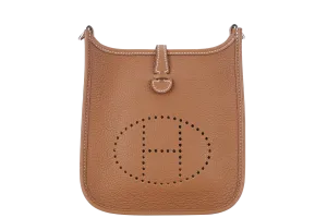 HERMES EVELYNE TPM GOLD CLEMENCE LEATHER SILVER HARDWARE STAMP U (YEAR 2022) WITH STRAPS, DUST COVER AND BOX