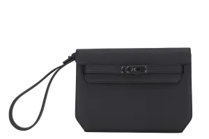 HERMES POCHETTE KELLY DEPECHES 25 (STAMP W) BLACK TOGO BLACK HARDWARE  WITH DUST COVER & BOX
