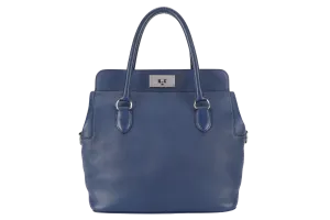 HERMES TOOLBOX 26 BLUE SAPHIRE SWIFT LEATHER STAMP Q (YEAR 2013) SILVER HARDWARE WITH KEYS LOCK , STRAPS AND DUST COVER