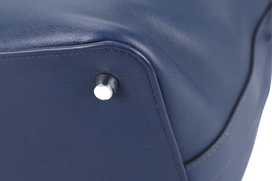 HERMES TOOLBOX 26 BLUE SAPHIRE SWIFT LEATHER STAMP Q (YEAR 2013) SILVER HARDWARE WITH KEYS LOCK , STRAPS AND DUST COVER