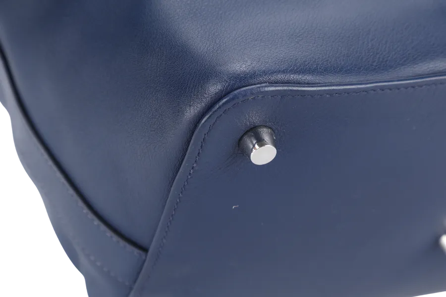 HERMES TOOLBOX 26 BLUE SAPHIRE SWIFT LEATHER STAMP Q (YEAR 2013) SILVER HARDWARE WITH KEYS LOCK , STRAPS AND DUST COVER