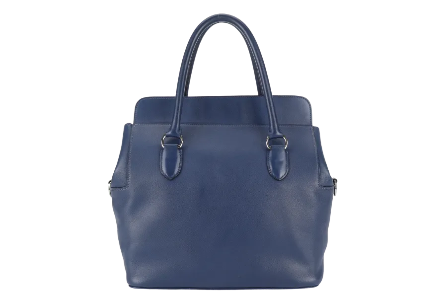 HERMES TOOLBOX 26 BLUE SAPHIRE SWIFT LEATHER STAMP Q (YEAR 2013) SILVER HARDWARE WITH KEYS LOCK , STRAPS AND DUST COVER