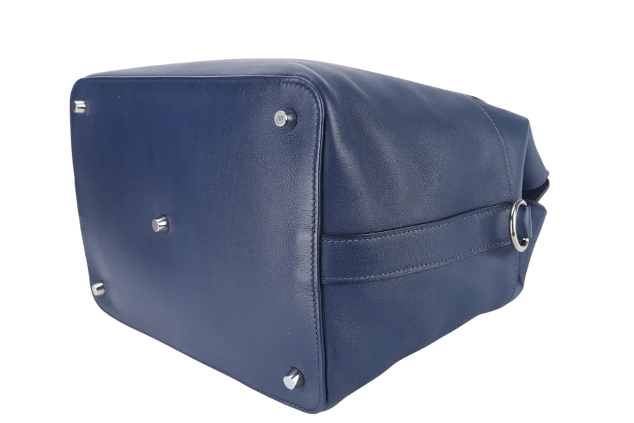 HERMES TOOLBOX 26 BLUE SAPHIRE SWIFT LEATHER STAMP Q (YEAR 2013) SILVER HARDWARE WITH KEYS LOCK , STRAPS AND DUST COVER