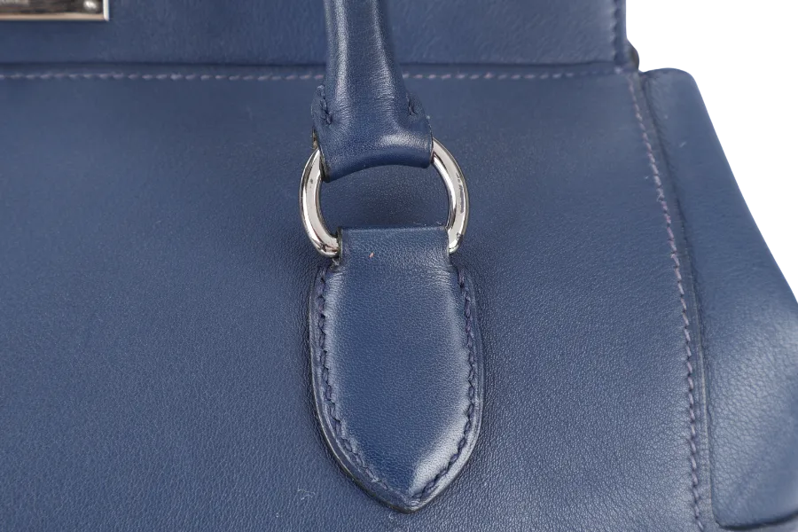 HERMES TOOLBOX 26 BLUE SAPHIRE SWIFT LEATHER STAMP Q (YEAR 2013) SILVER HARDWARE WITH KEYS LOCK , STRAPS AND DUST COVER