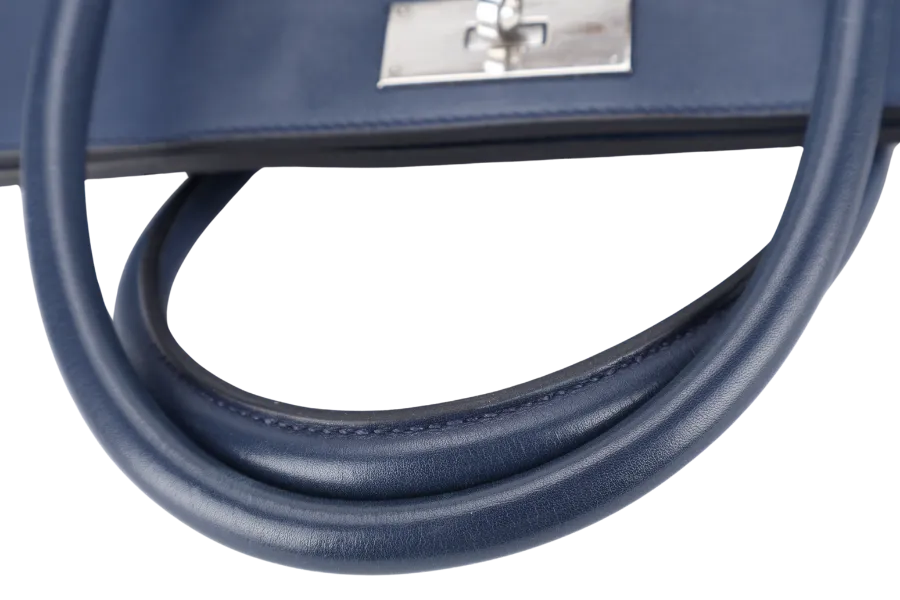 HERMES TOOLBOX 26 BLUE SAPHIRE SWIFT LEATHER STAMP Q (YEAR 2013) SILVER HARDWARE WITH KEYS LOCK , STRAPS AND DUST COVER