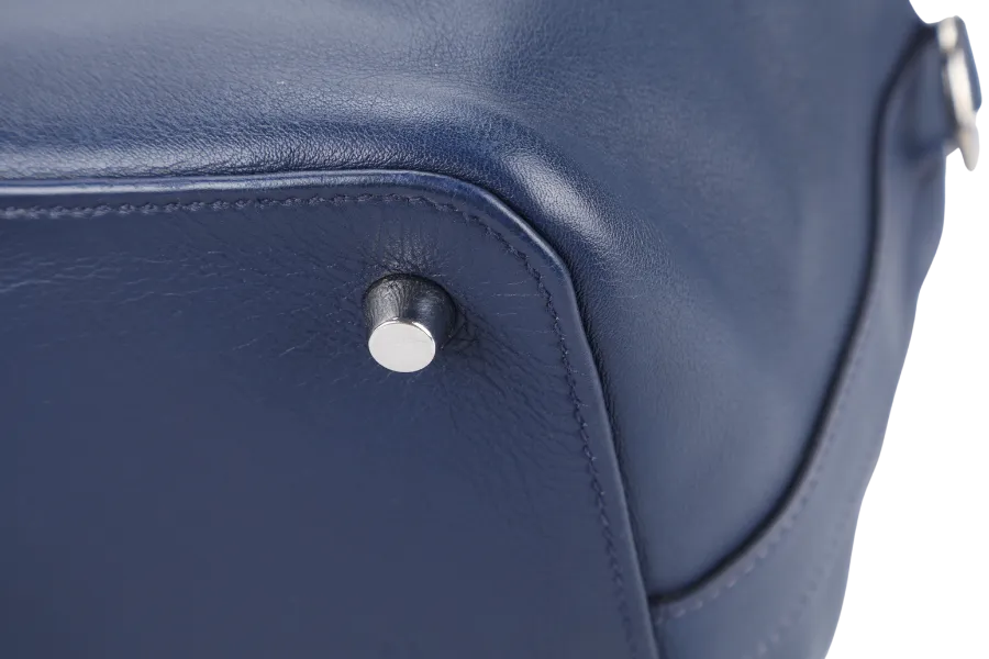 HERMES TOOLBOX 26 BLUE SAPHIRE SWIFT LEATHER STAMP Q (YEAR 2013) SILVER HARDWARE WITH KEYS LOCK , STRAPS AND DUST COVER