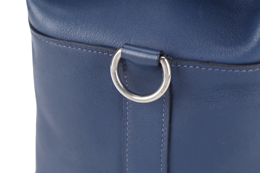 HERMES TOOLBOX 26 BLUE SAPHIRE SWIFT LEATHER STAMP Q (YEAR 2013) SILVER HARDWARE WITH KEYS LOCK , STRAPS AND DUST COVER