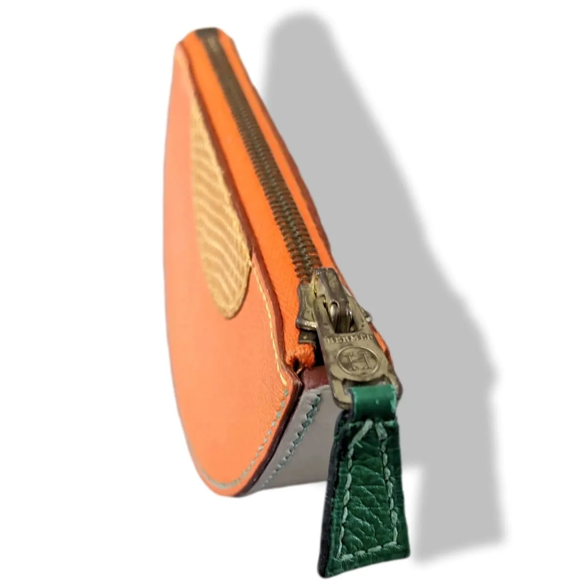 Hermes Vintage Orange Chevre/Mais Lizard MELON Fruit Zipped Wallet Coin Purse