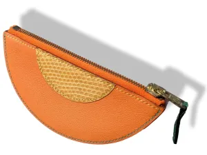 Hermes Vintage Orange Chevre/Mais Lizard MELON Fruit Zipped Wallet Coin Purse