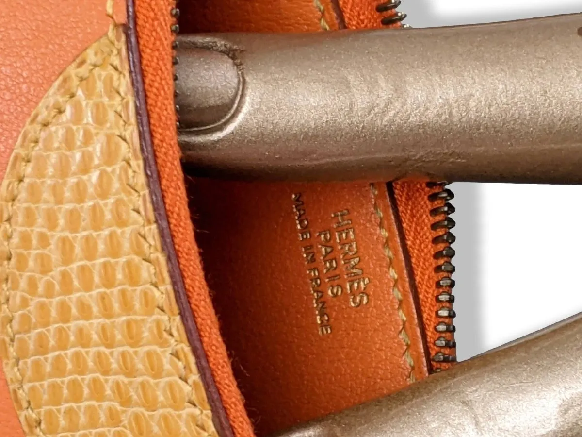 Hermes Vintage Orange Chevre/Mais Lizard MELON Fruit Zipped Wallet Coin Purse