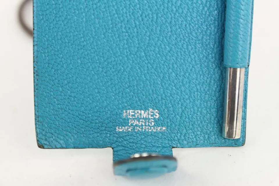 Hermès Blue Chevre Mini Note Cards with  925 Silver Pencil 1012h27