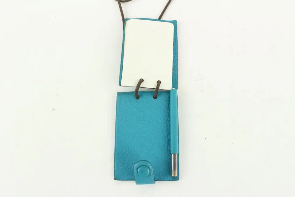 Hermès Blue Chevre Mini Note Cards with  925 Silver Pencil 1012h27