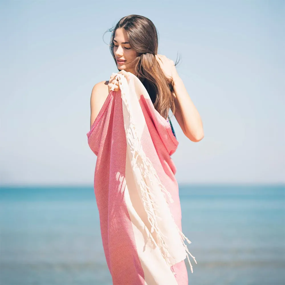 Herringbone Turkish Towel & Peshtemal Beach Towel - Fuscia