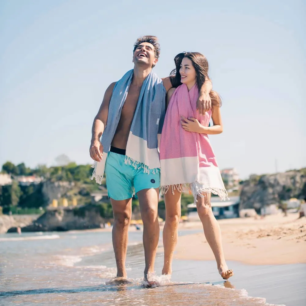 Herringbone Turkish Towel & Peshtemal Beach Towel - Fuscia