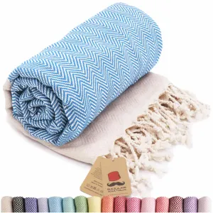 Herringbone Turkish Towel & Peshtemal Beach Towel - Turquoise