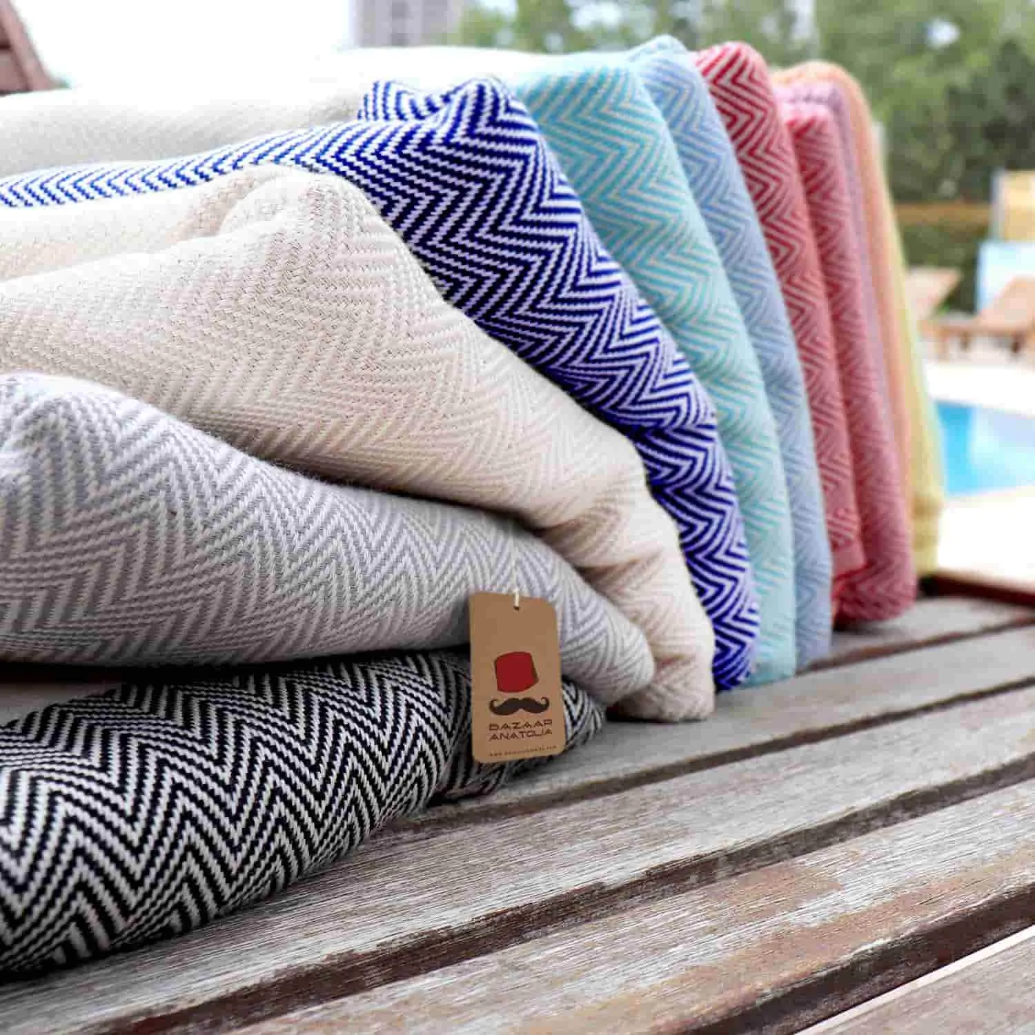 Herringbone Turkish Towel & Peshtemal Beach Towel - Turquoise